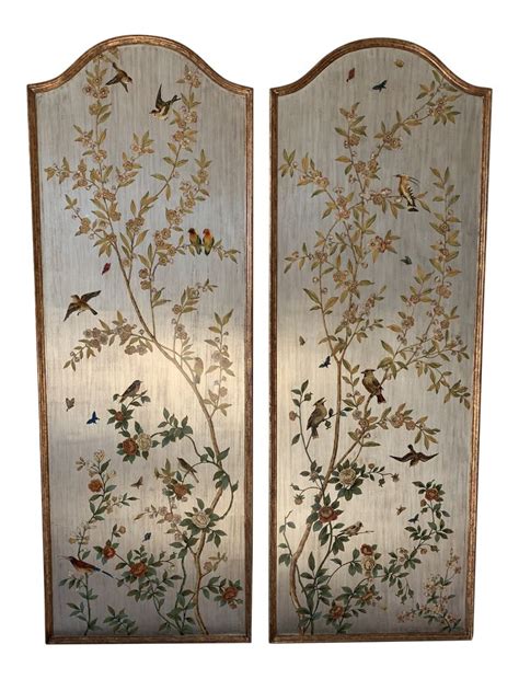 Hand Painted Chinoiserie Wall Panels A Pair On