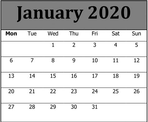 January 2020 Calendar Template Excel Monthly Excel Calendar Template