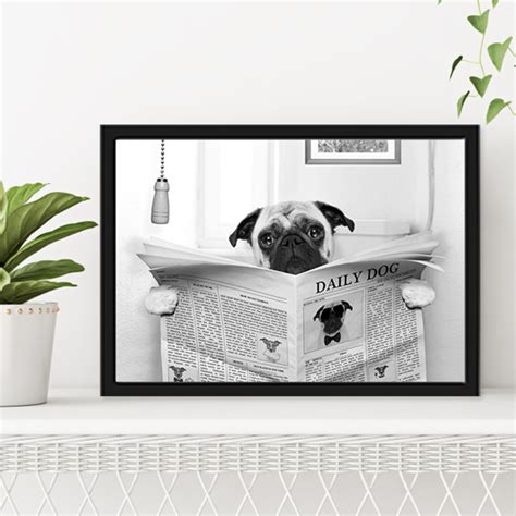 Quadro Cachorro Pug Lendo Jornal Banheiro No Elo7 Absolute Store