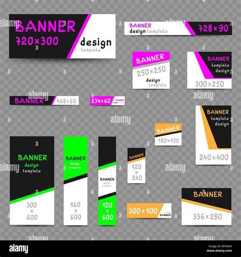 Multicolor Web Banner Templates Set With Shadow On Transparent