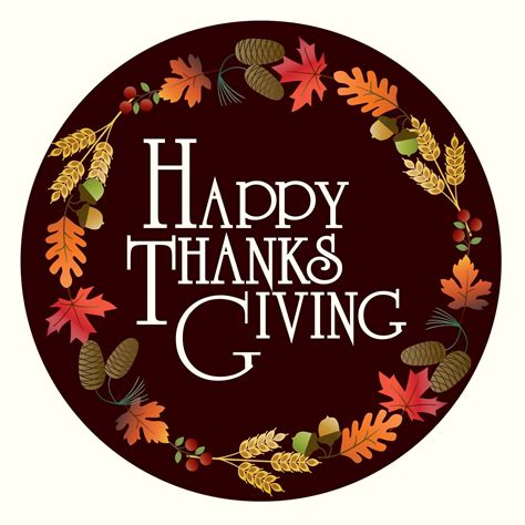 Happy Thanksgiving In Circle Emblem With Leaves 1419050 Vector Art At