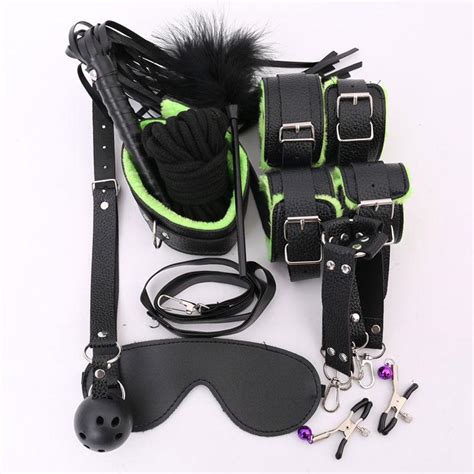 Buy 10 Pcsset Women Leather Plush Bdsm Bondage Sex Handcuffs Whip Blindfold Mask Rope Erotic
