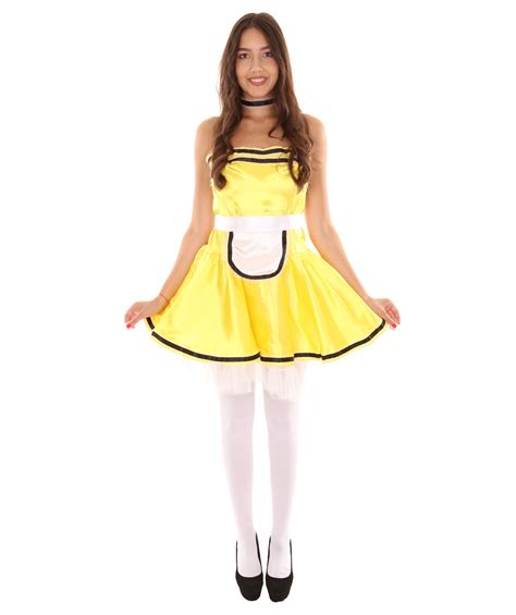 Adult Womens French Maid Uniform Costume Yellow Cosplay Costume