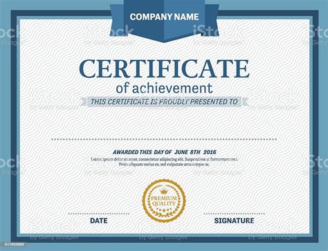 Blue Design Certificate Diploma Template Vector Illustration Stock