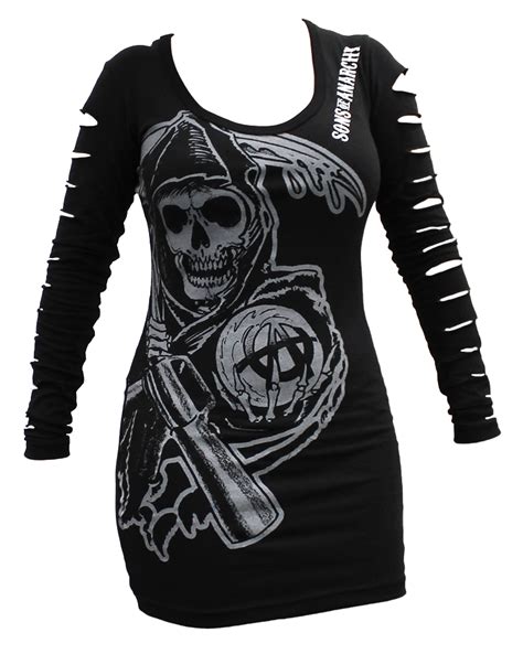 Sons Of Anarchy Ladies Slashed Long Sleeve Reaper Shirt Sons Of