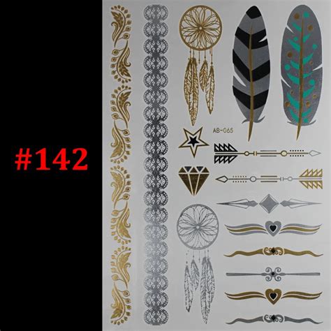 Indian Feather Jewelry Sticker Tattoo Metallic Golden Flash Tattoos Tattoo Large Temporary