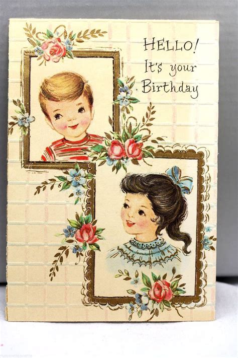 1960s Birthday Greeting Card Vintage Boy Girl Frame Quarter Fold
