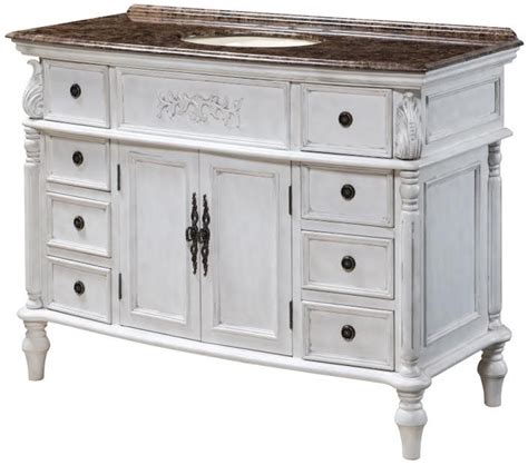The classic beauty of the carrara marble countertop, combined with the transitional style of the white cabinetry, brings a sophisticated look to any bathroom. 48 Inch Single Sink Bathroom Vanity with a Brown Marble ...