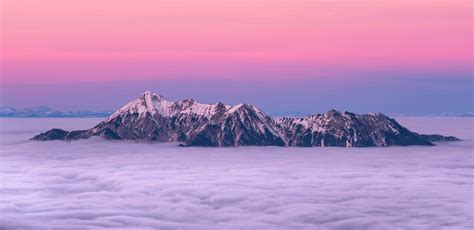 720x720 Resolution Mountain Peaks Fog And Pink Clouds 720x720