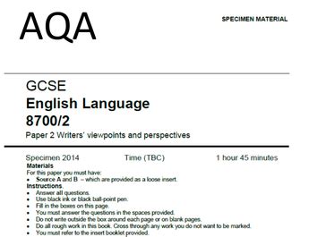 Sample questions for aqa gcse english language (8700) paper 2c. GCSE AQA Language Paper 2- Viewpoints and Perspectives | Teaching Resources