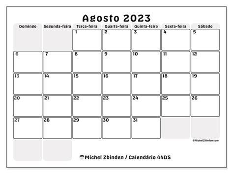 Calendário De Agosto De 2023 Para Imprimir “441ds” Michel Zbinden Pt