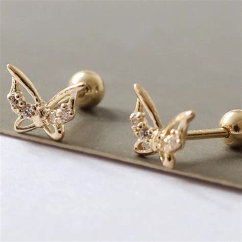 Whimsical Butterfly Stud Earrings Solid 14k Yellow Gold Etsy