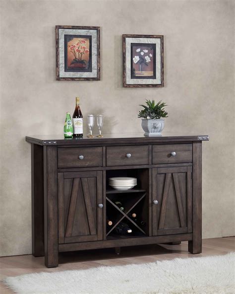 Oslo Sideboard Buffet Server Cabinet Brown Wood Transitional With Wine Rack 2 Storage