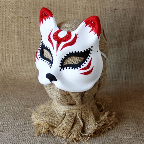 Kitsune Mask With Rhinestones And Tassel Anime Fox Mask Etsy