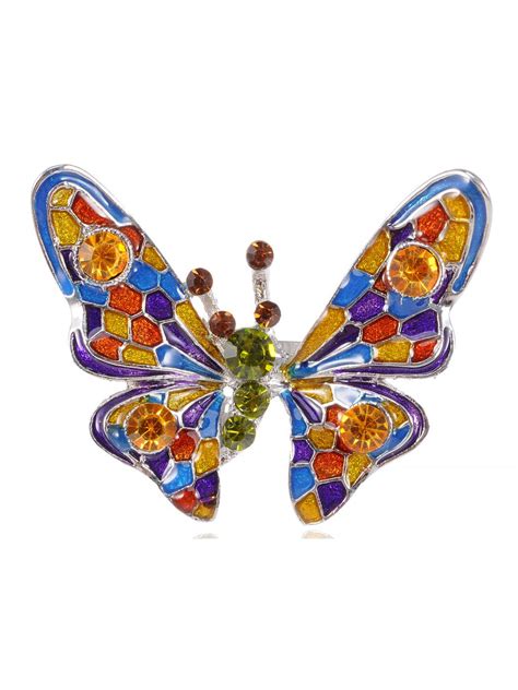 Feinuhan Womens Sparkle Colorful Crystal Rhinestone Enamel Butterfly