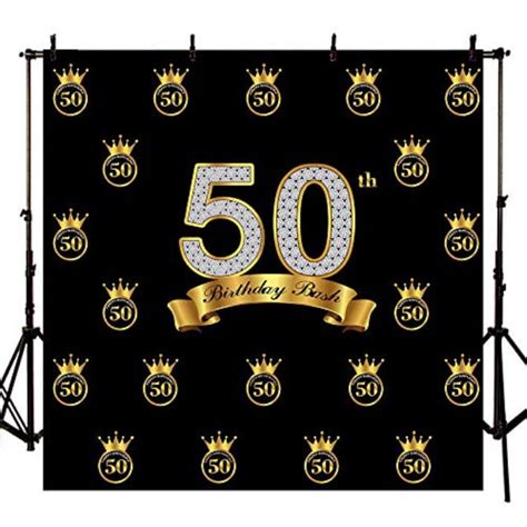 Mehofoto 8x8ft Happy 50th Birthday Backdrop Gold And Black 50th