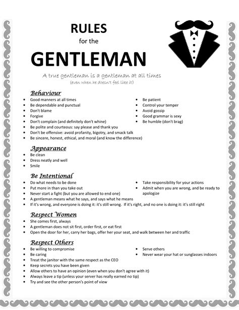 Rules For The True Gentlemen Gentleman Rules Gentlemens Guide