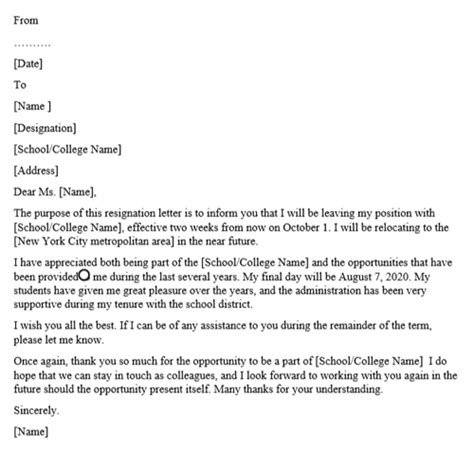 Teacher Resignation Letter Template And Examples Doc Formats