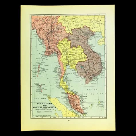 1930s Vintage Map Of Southeast Asia Antique Indochina Map Thailand Siam
