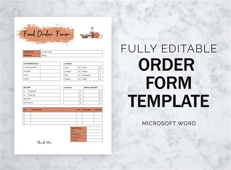 Order Form Template Editable Food Order Form Template Word Editable