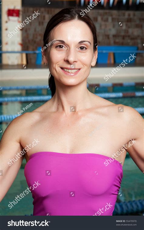 Стоковая фотография 55470970 Attractive Mature Woman Swimming Pool