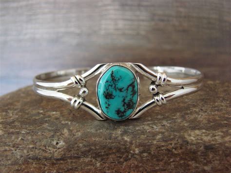 Navajo Indian Sterling Silver Bracelet Signed NJ Max 49 OFF Turquoise
