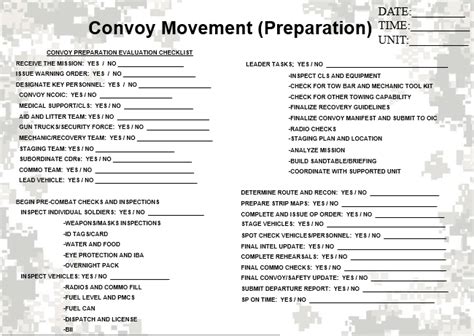 Convoy Movement Evaluation Checksheet Powerpoint Ranger Pre Made