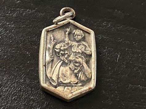 vintage framed st christopher religious medal i am catholic etsy uk