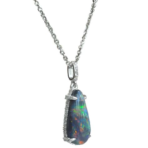 14kt Pear Shape Black Opal And Diamond Pendant Jupiter Jewelry Inc