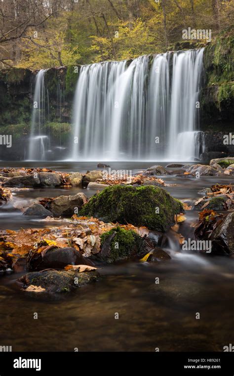 Sgwd Ddwli Uchaf Upper Gushing Falls In Autumn Along The Afon Nedd