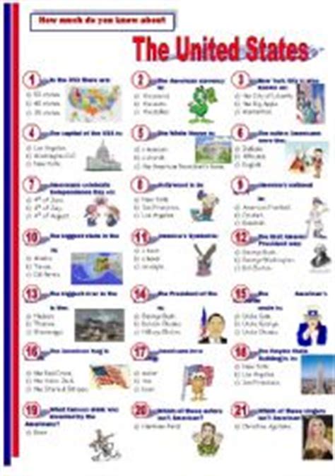 It can be used to teach the geographical situation of the states and vocabulary related to their national identity. English teaching worksheets: The USA