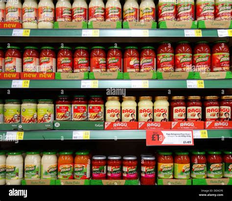 A Range Of Pasta Sauces In A Uk Supermarket Stock Photo Alamy