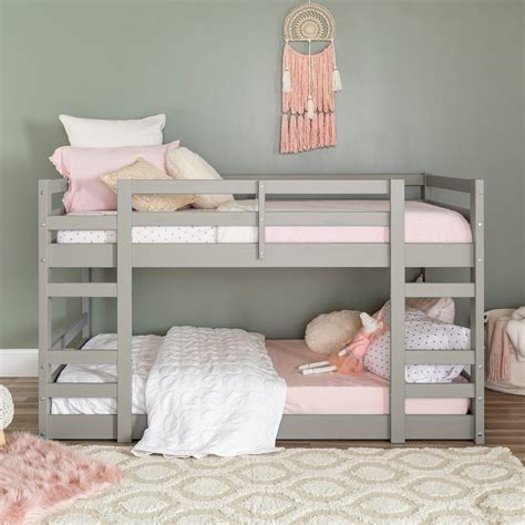 Contemporary Gray Twin Over Twin Low Bunk Bed In 2020 Bed For Girls