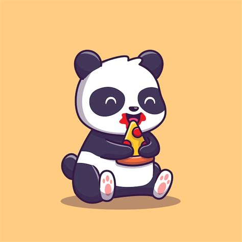 Premium Vector Panda Eat Pizza Slice Cartoon Illustration