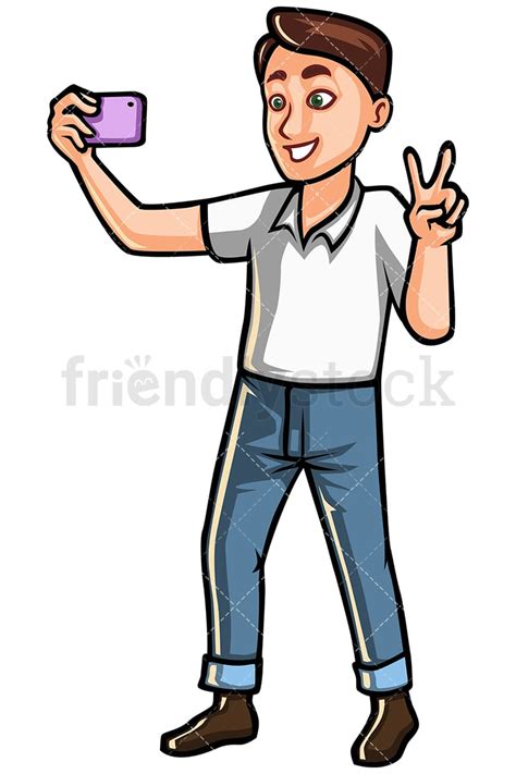 Man Taking Selfie With A Mobile Phone Vector Cartoon