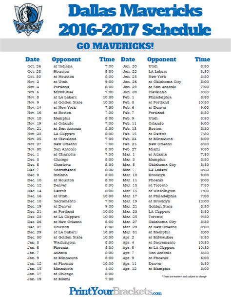 2016 2017 Dallas Mavericks Schedule Dallas Mavericks Mavericks