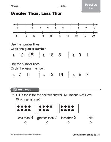 Greater Than Less Than Worksheet For 1st Grade Lesson Planet