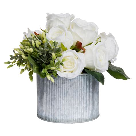 White Rose Bouquet In Tin Pot Wholesale By Hill Interiors