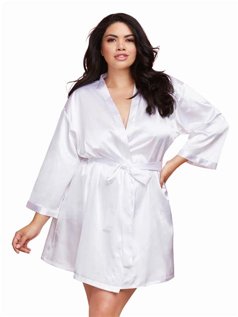Dreamgirl Womens Plus Size White Satin Bride Robe Bridal Honeymoon Sleepwear