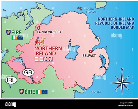 Irlanda del Norte e Irlanda mapa con fronteras banderas y símbolos