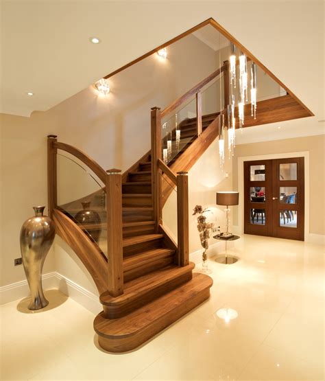 Walnut Staircase In Hallway With Walnut Doors And Porcelain Floor