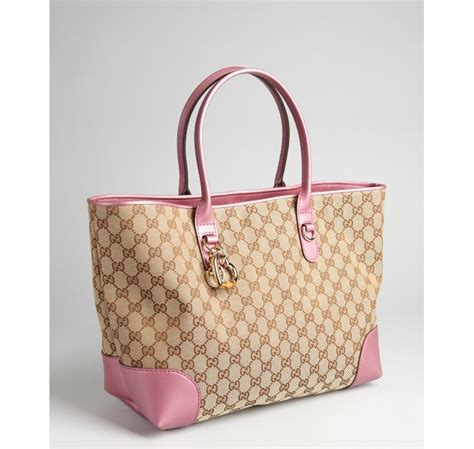 Lyst Gucci Pink Metallic Leather Gg Canvas Heart Bit Medium Tote In Pink
