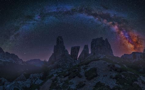 Dolomites Wallpaper 4k Mountains Milky Way Night