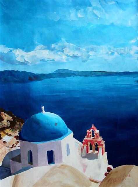 Santorini Greece View From Oia Painting Retro Poster Mural Wall Art