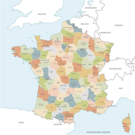 ⊛ Mapa De Francia ·🥇 Político And Físico Para Imprimir Colorear