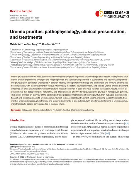 Pdf Uremic Pruritus Pathophysiology Clinical Presentation And