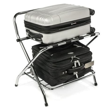 Ustech 2 Tier High Back Chrome Luggage Rack Extra Storage Suitcase