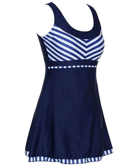 Womens One Piece Sailor Striped Swimsuit Plus Size Swimwear Cover Up