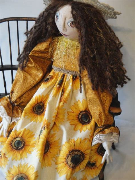 Art Doll Primitive Folk Art Sunflower Dress Handmade By Etsy
