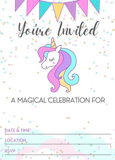 Free Printable Unicorn Party Invitations Template Birthday Party